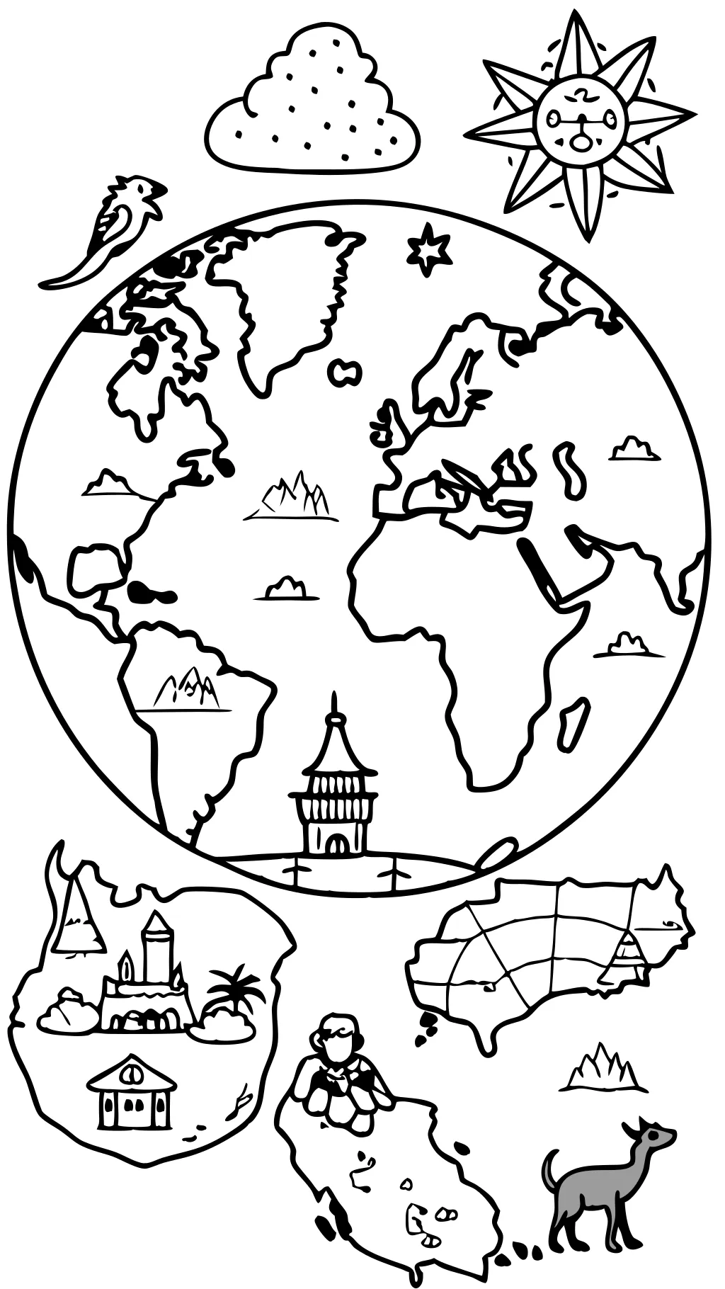 coloring page map of the world